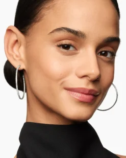 Pavé Hoop Earrings Sterling Silver with Diamonds, 50.3mm