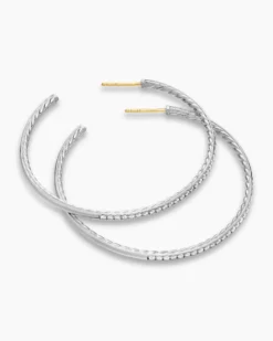 Pavé Hoop Earrings Sterling Silver with Diamonds, 50.3mm