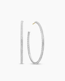 Pavé Hoop Earrings Sterling Silver with Diamonds, 50.3mm