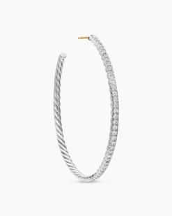 Pavé Hoop Earrings Sterling Silver with Diamonds, 50.3mm