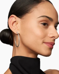 Pavé Hoop Earrings Sterling Silver with Diamonds, 50.3mm