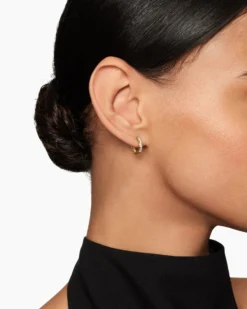 Pavé Huggie Hoop Earrings 18K Yellow Gold with Diamonds, 13mm