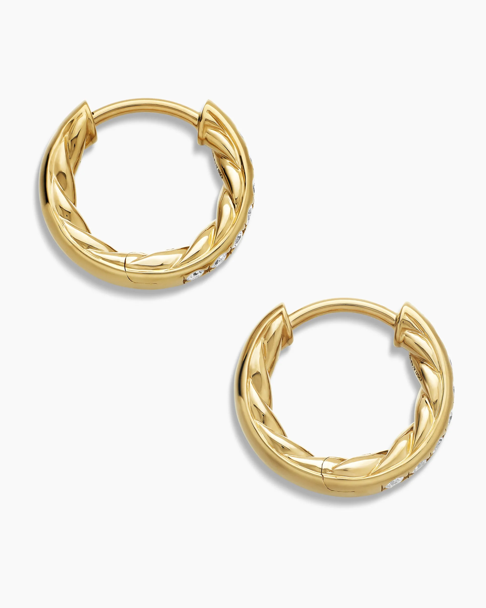 Pavé Huggie Hoop Earrings 18K Yellow Gold with Diamonds, 13mm