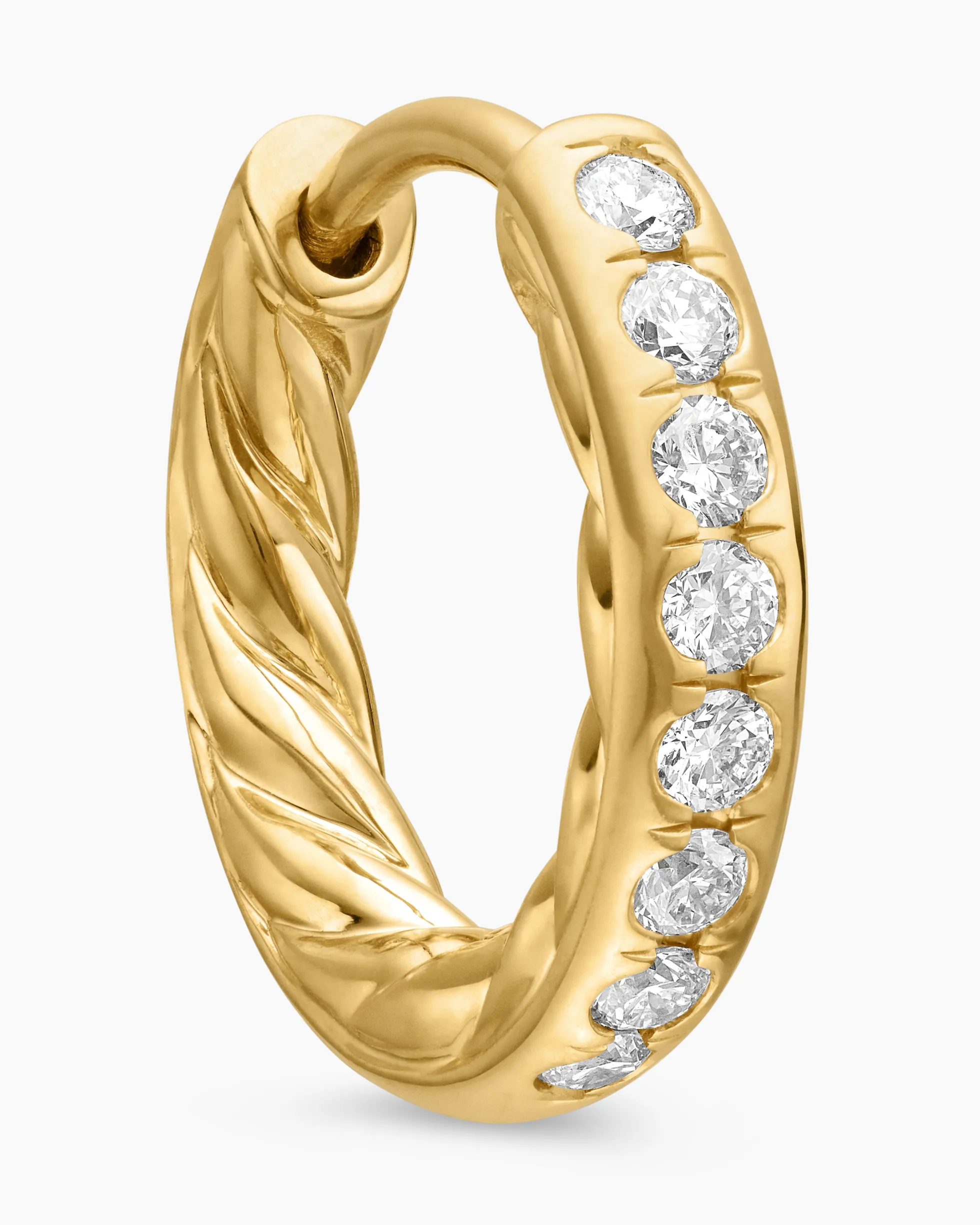 Pavé Huggie Hoop Earrings 18K Yellow Gold with Diamonds, 13mm