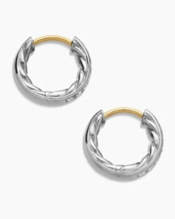 Pavé Huggie Hoop Earrings Sterling Silver with Diamonds, 13mm