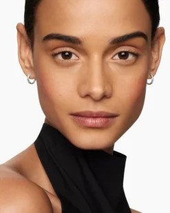 Pavé Huggie Hoop Earrings Sterling Silver with Diamonds, 13mm
