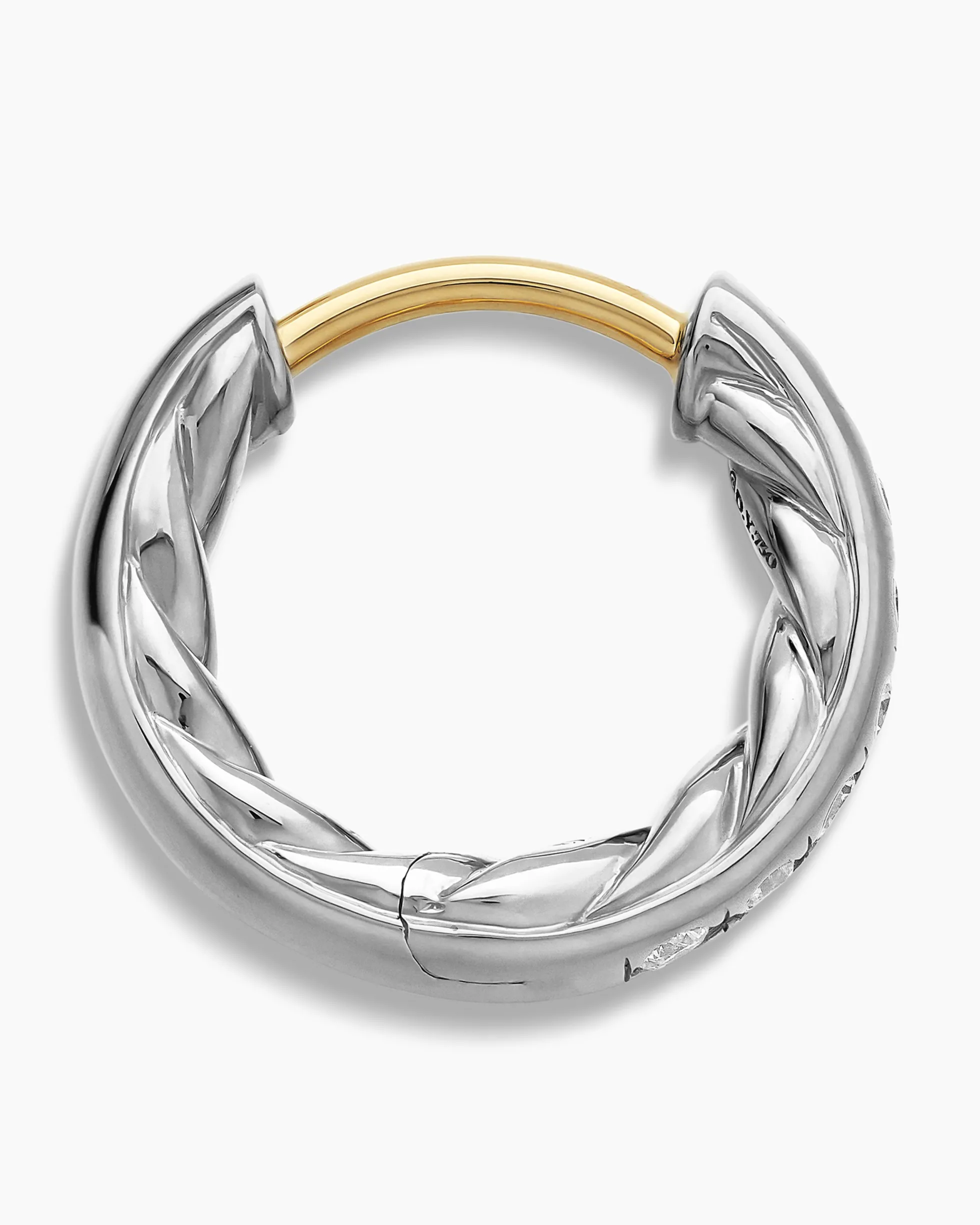Pavé Huggie Hoop Earrings Sterling Silver with Diamonds, 13mm