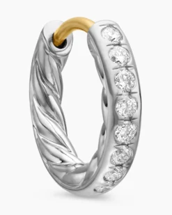 Pavé Huggie Hoop Earrings Sterling Silver with Diamonds, 13mm