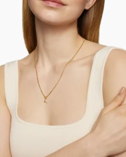 Pavé Initial Pendant 18K Yellow Gold with Diamond A