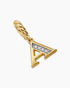 Pavé Initial Pendant 18K Yellow Gold with Diamond A