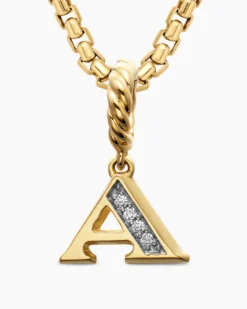Pavé Initial Pendant 18K Yellow Gold with Diamond A