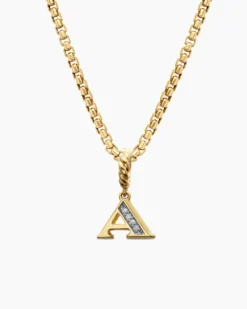 Pavé Initial Pendant 18K Yellow Gold with Diamond A