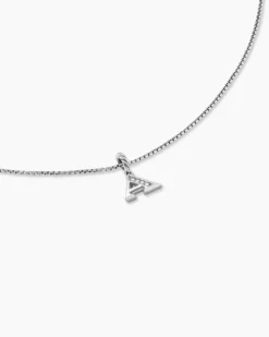 Pavé Initial Pendant Necklace Sterling Silver with Diamond A
