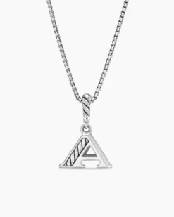 Pavé Initial Pendant Necklace Sterling Silver with Diamond A