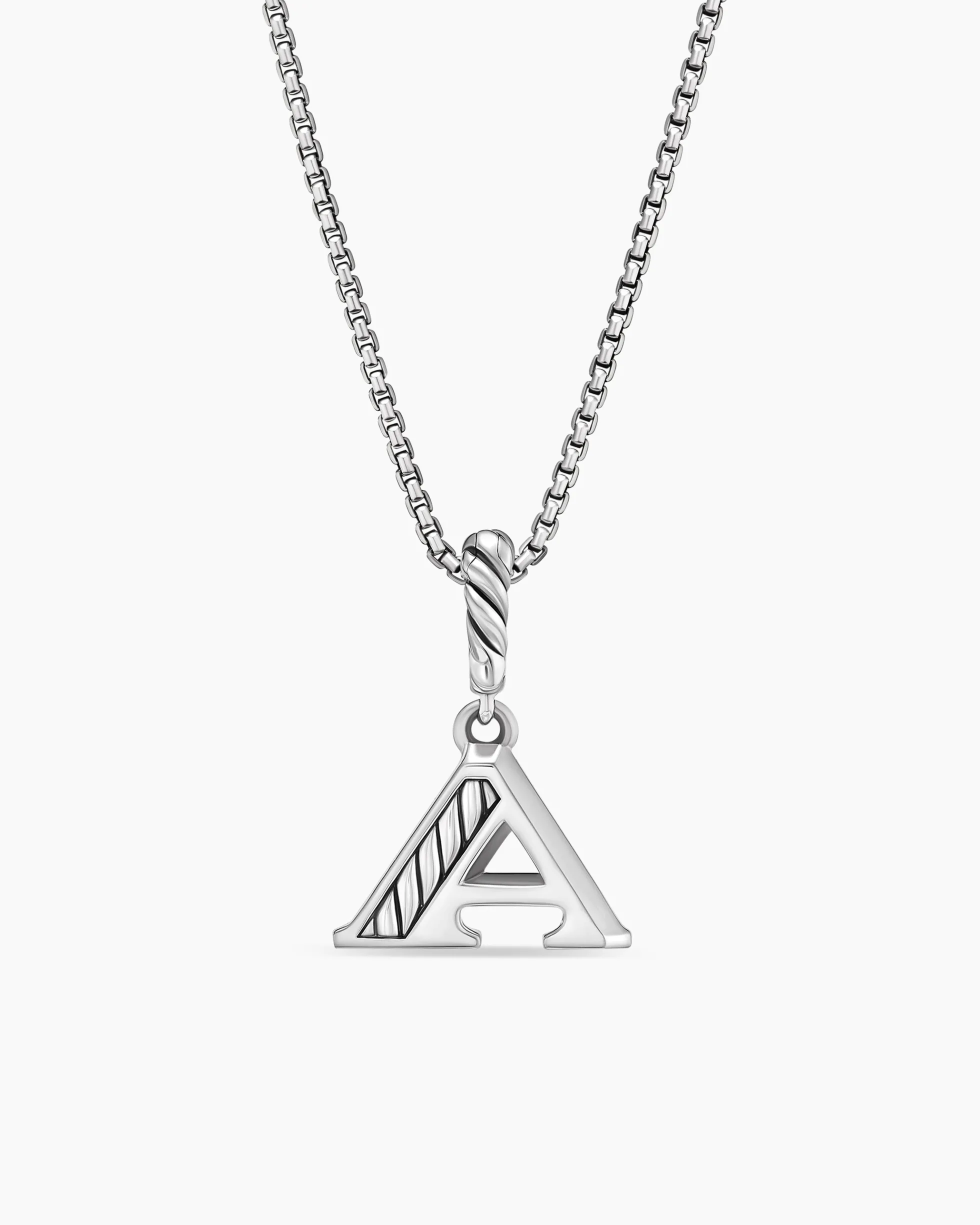 Pavé Initial Pendant Necklace Sterling Silver with Diamond A