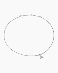 Pavé Initial Pendant Necklace Sterling Silver with Diamond A