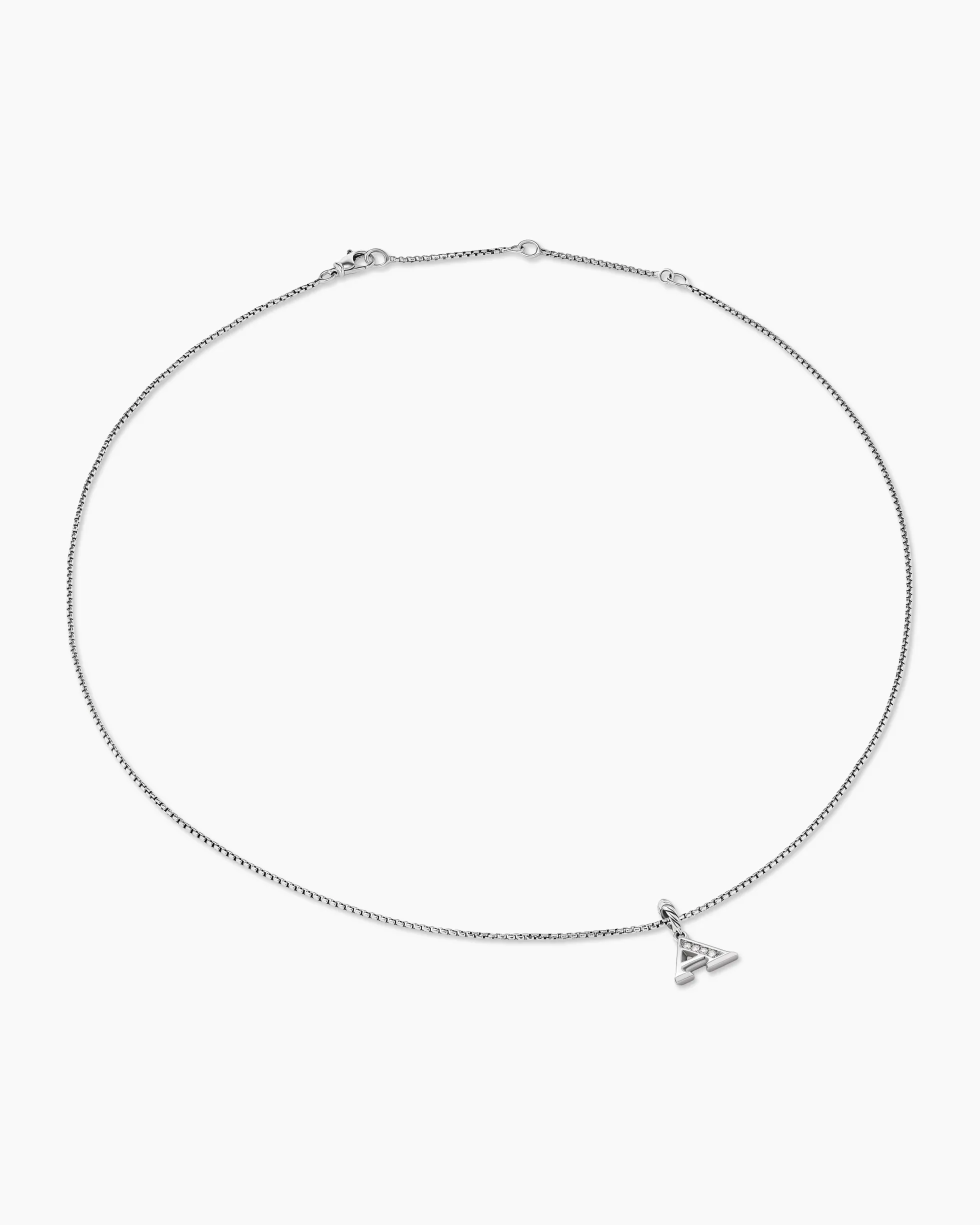 Pavé Initial Pendant Necklace Sterling Silver with Diamond A