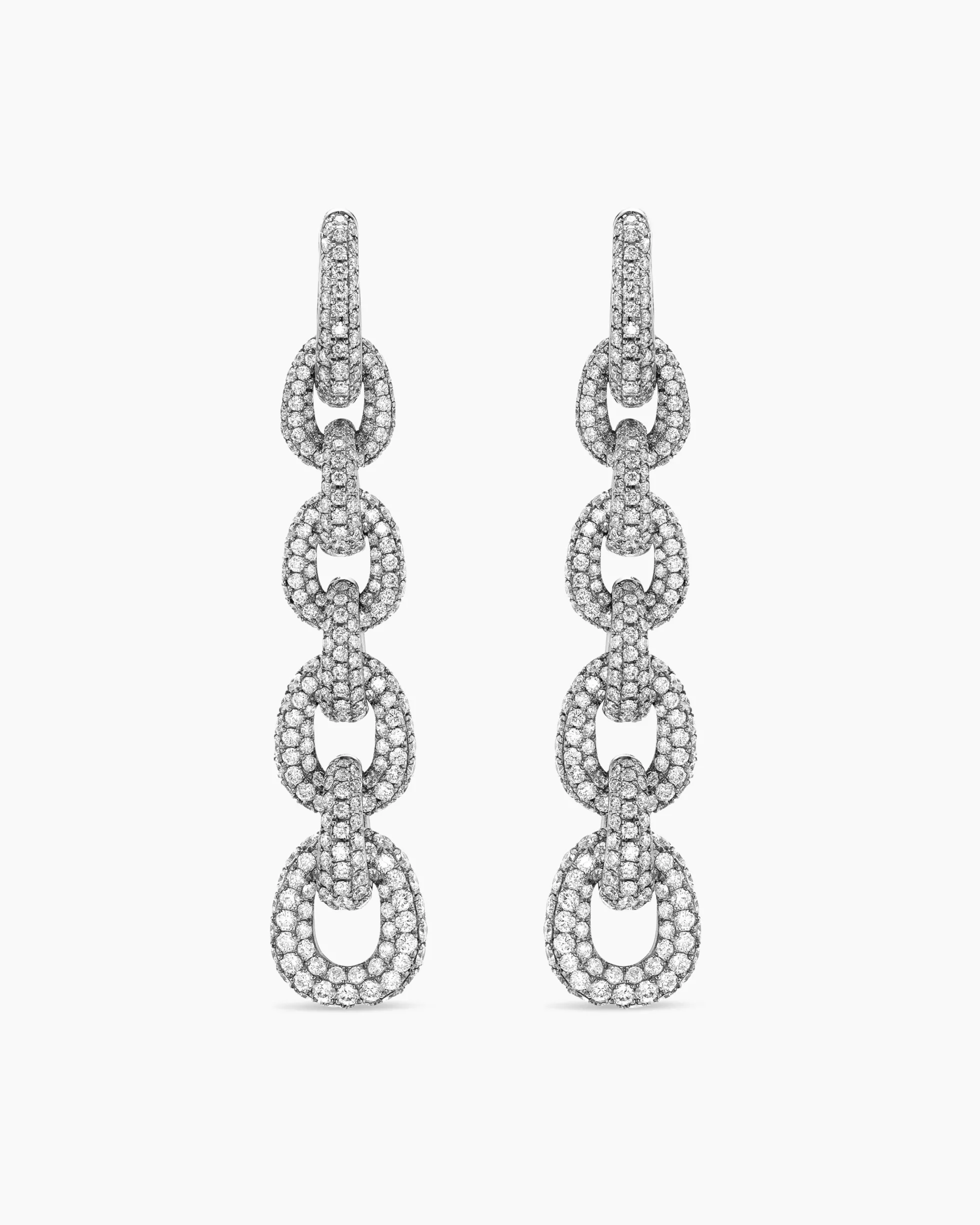Pavé Link Chain Drop Earrings White Gold with Diamonds