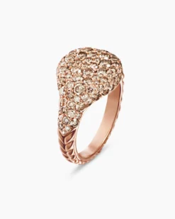 Pavé Pinky Ring 18K Rose Gold with Cognac Diamonds, 10mm