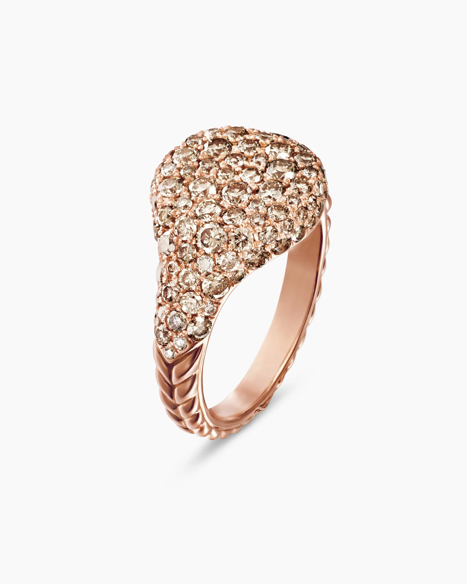 Pavé Pinky Ring 18K Rose Gold with Cognac Diamonds, 10mm