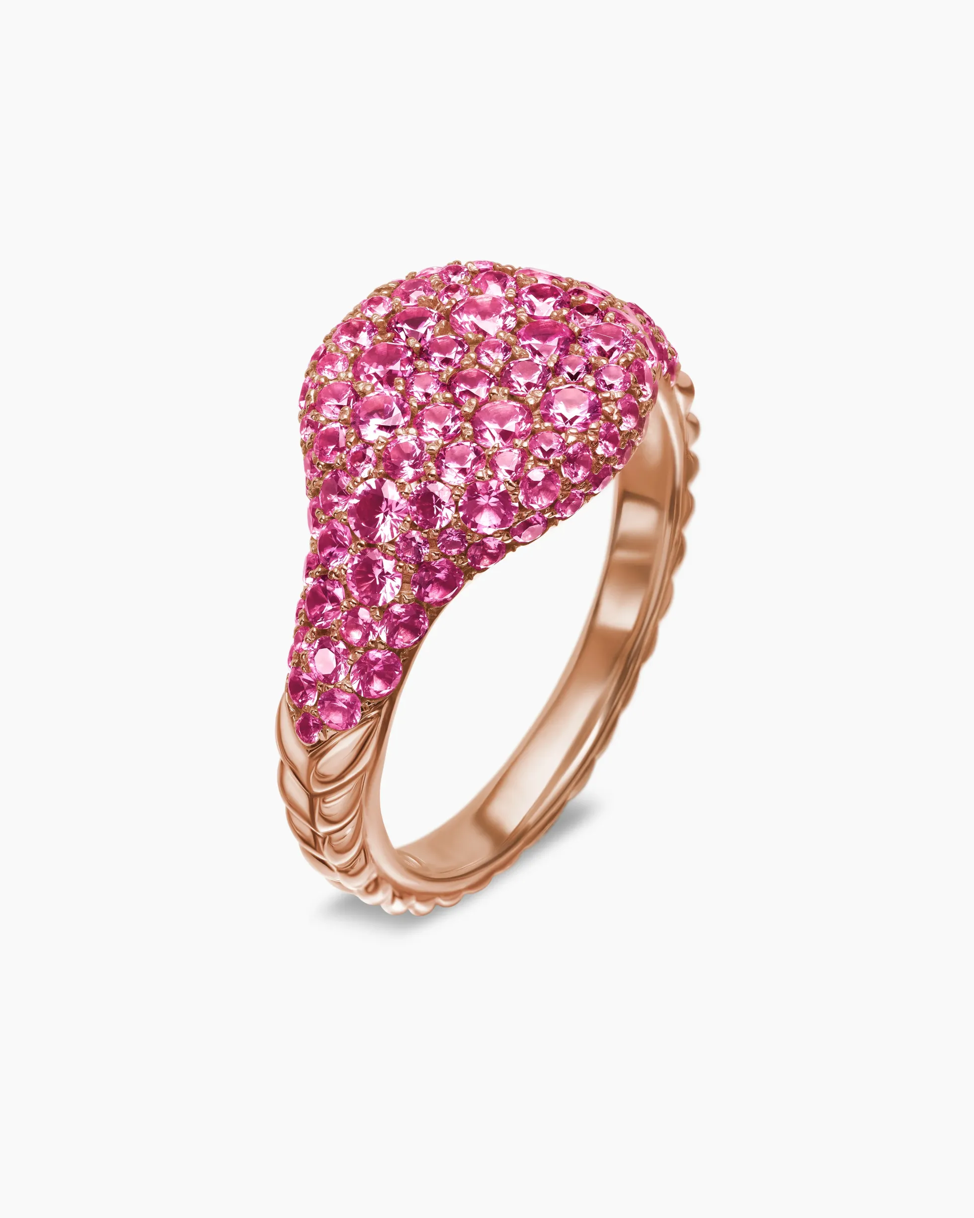 Pavé Pinky Ring 18K Rose Gold with Pink Sapphires, 10mm
