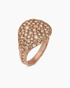 Pavé Pinky Ring 18K Rose Gold with Cognac Diamonds, 13mm