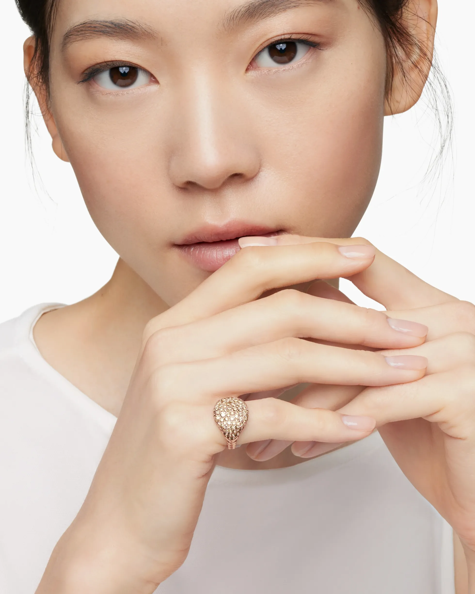 Pavé Pinky Ring 18K Rose Gold with Cognac Diamonds, 13mm