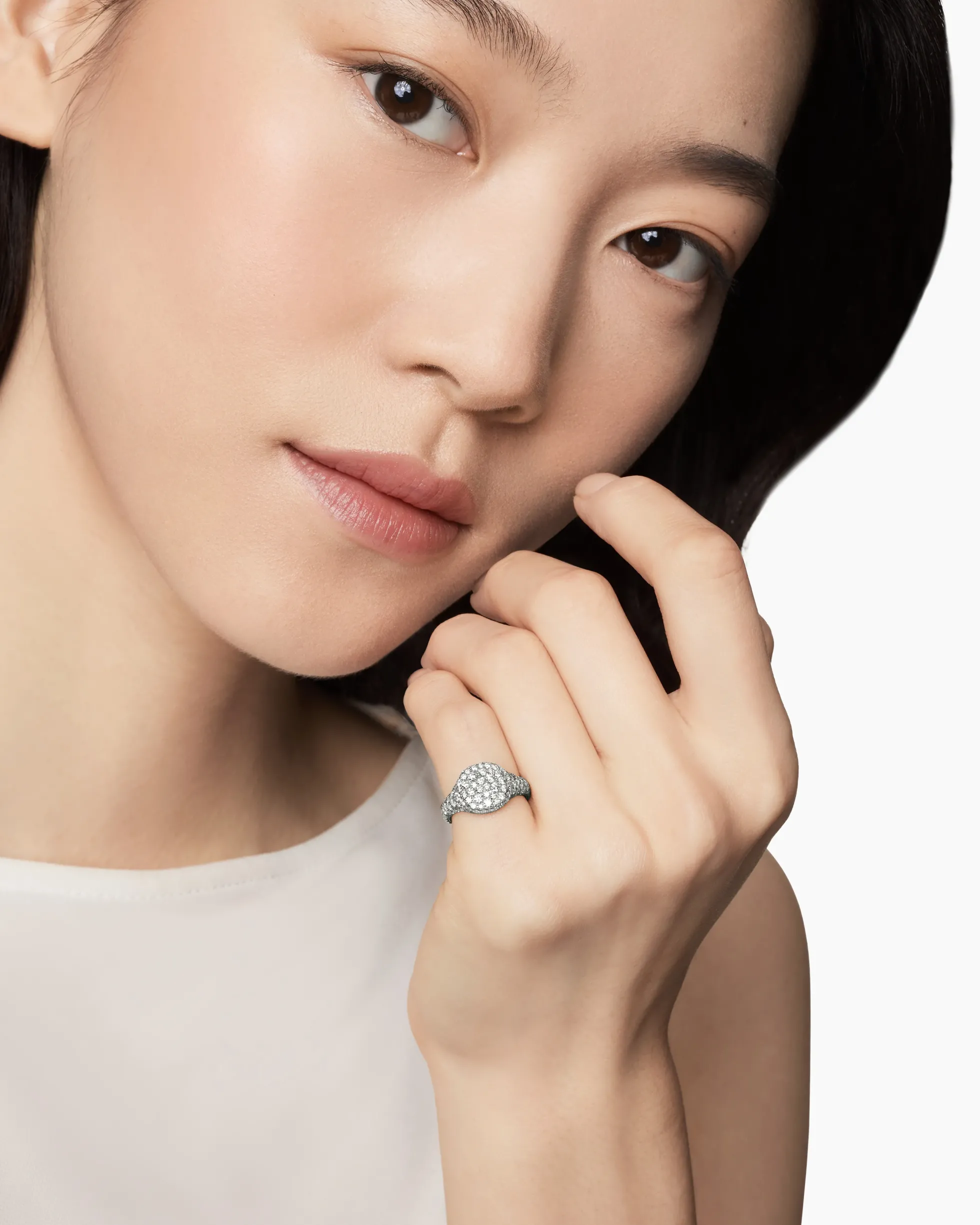 Pavé Pinky Ring 18K White Gold with Diamonds, 10mm