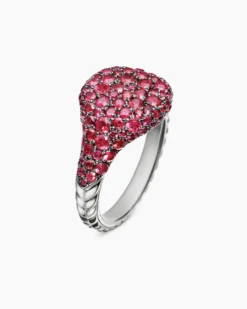 Pavé Pinky Ring 18K White Gold with Red Rubies, 10mm