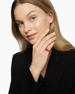 Pavé Pinky Ring 18K White Gold with Red Rubies, 10mm