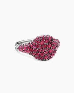 Pavé Pinky Ring 18K White Gold with Red Rubies, 10mm