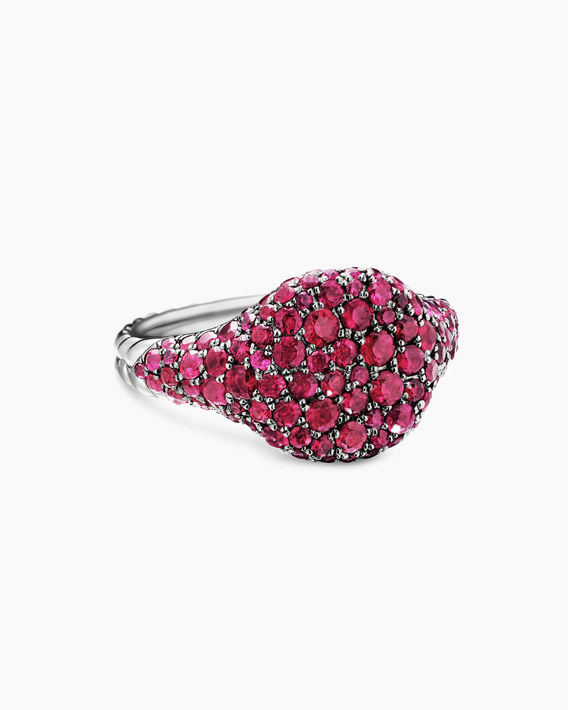 Pavé Pinky Ring 18K White Gold with Red Rubies, 10mm