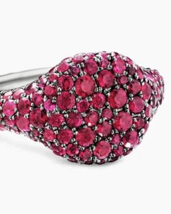 Pavé Pinky Ring 18K White Gold with Red Rubies, 10mm