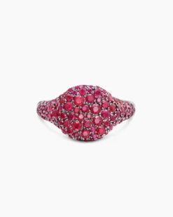 Pavé Pinky Ring 18K White Gold with Red Rubies, 10mm