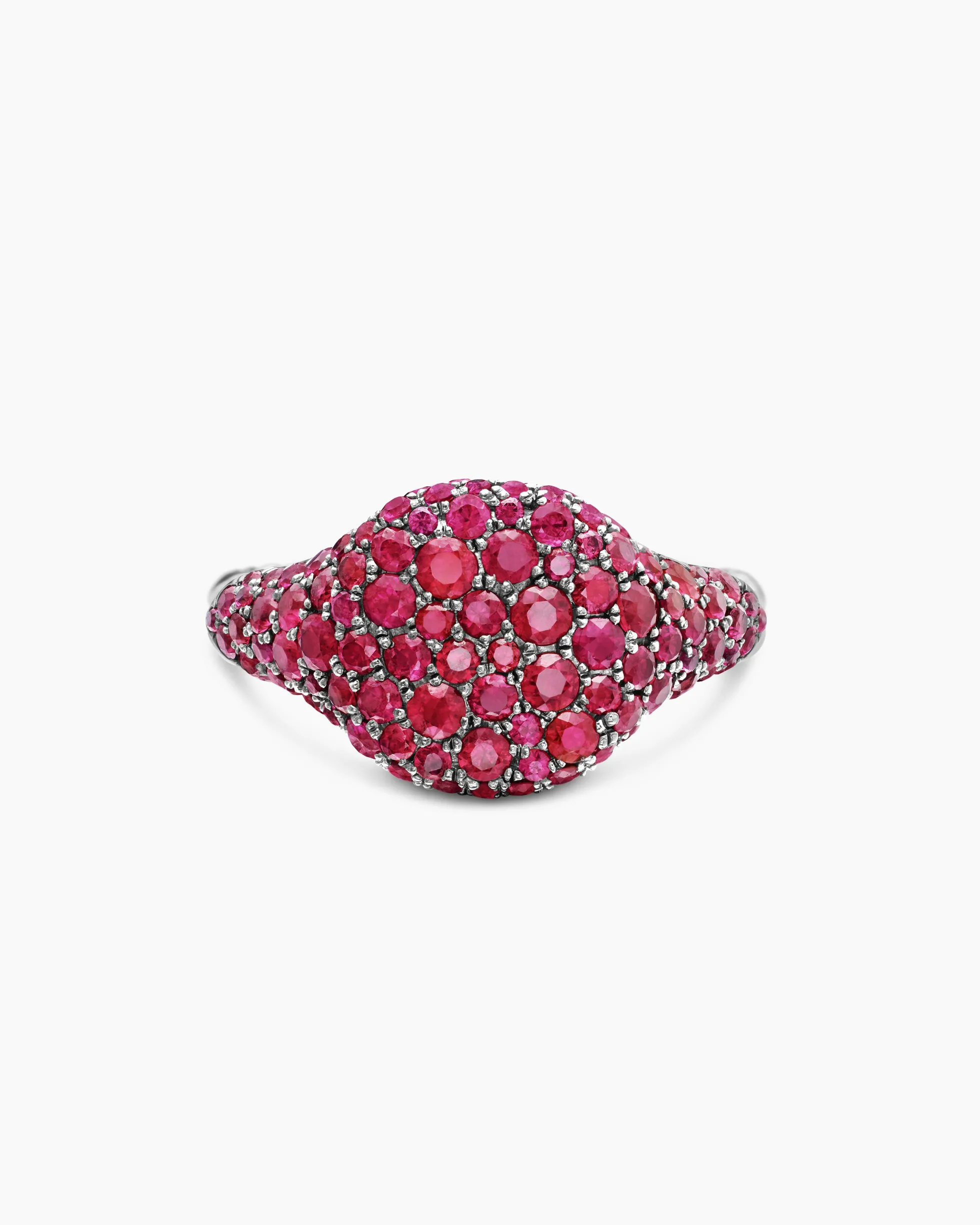 Pavé Pinky Ring 18K White Gold with Red Rubies, 10mm
