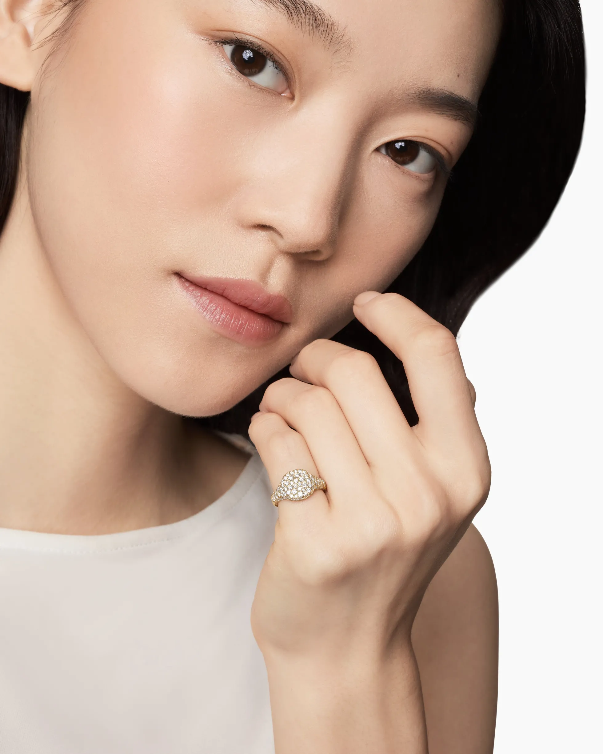 Pavé Pinky Ring 18K Yellow Gold with Diamonds, 10mm