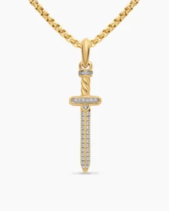 Pavé Sword Amulet 18K Yellow Gold with Diamonds, 41.3mm