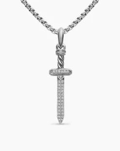 Pavé Sword Amulet Sterling Silver with Diamonds, 41.3mm