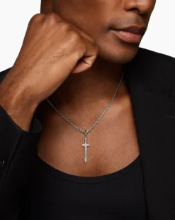 Pavé Sword Amulet Sterling Silver with Diamonds, 41.3mm