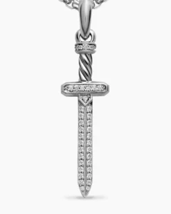 Pavé Sword Amulet Sterling Silver with Diamonds, 41.3mm