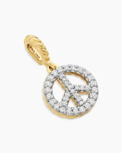 Peace Sign Amulet 18K Yellow Gold with Diamonds, 11mm