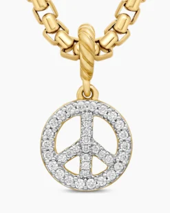 Peace Sign Amulet 18K Yellow Gold with Diamonds, 11mm