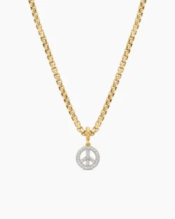 Peace Sign Amulet 18K Yellow Gold with Diamonds, 11mm