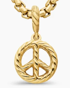 Peace Sign Amulet 18K Yellow Gold with Diamonds, 11mm