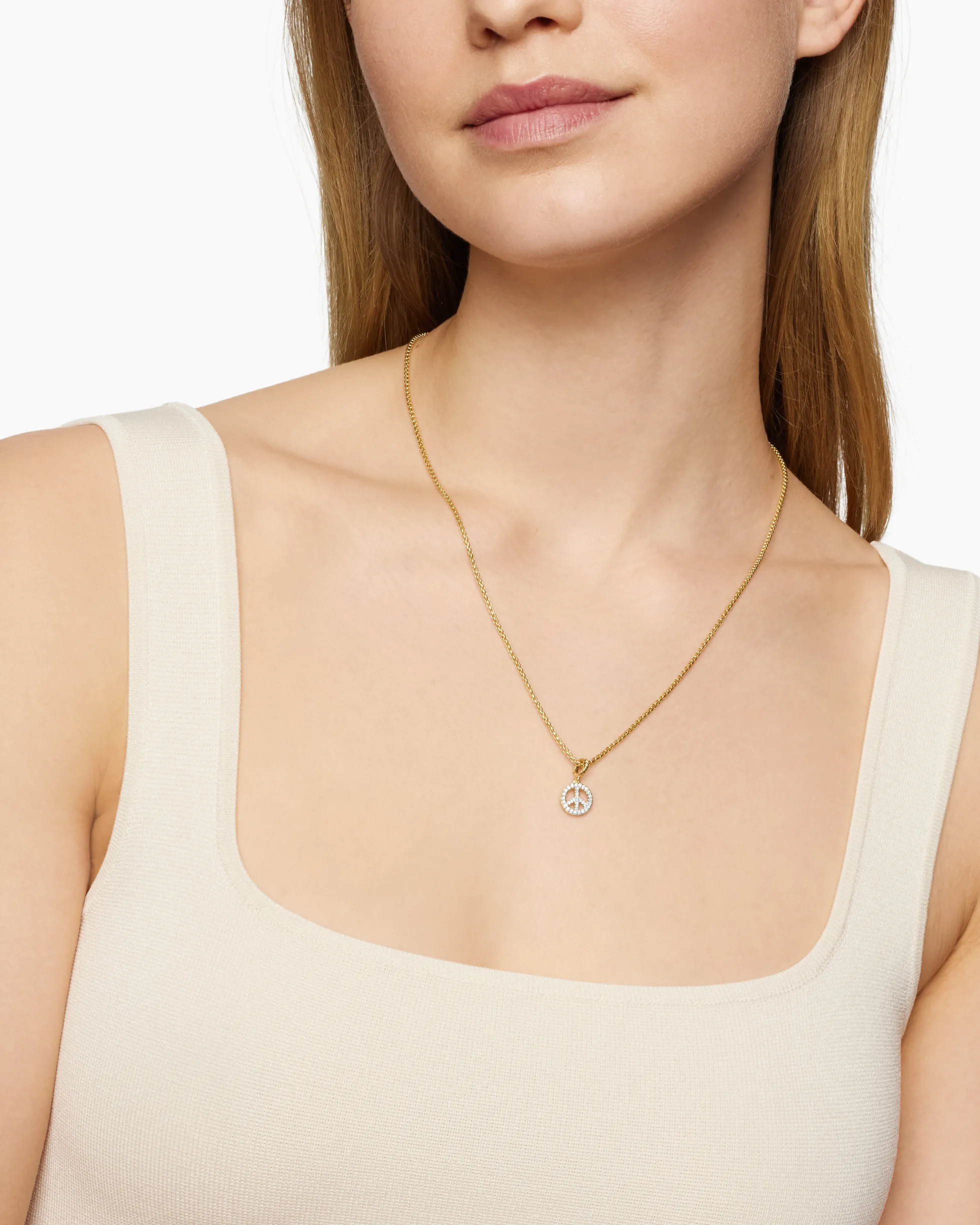 Peace Sign Amulet 18K Yellow Gold with Diamonds, 11mm
