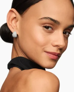 Pear Huggie Hoop Earrings 18K White Gold with Diamonds, 16mm
