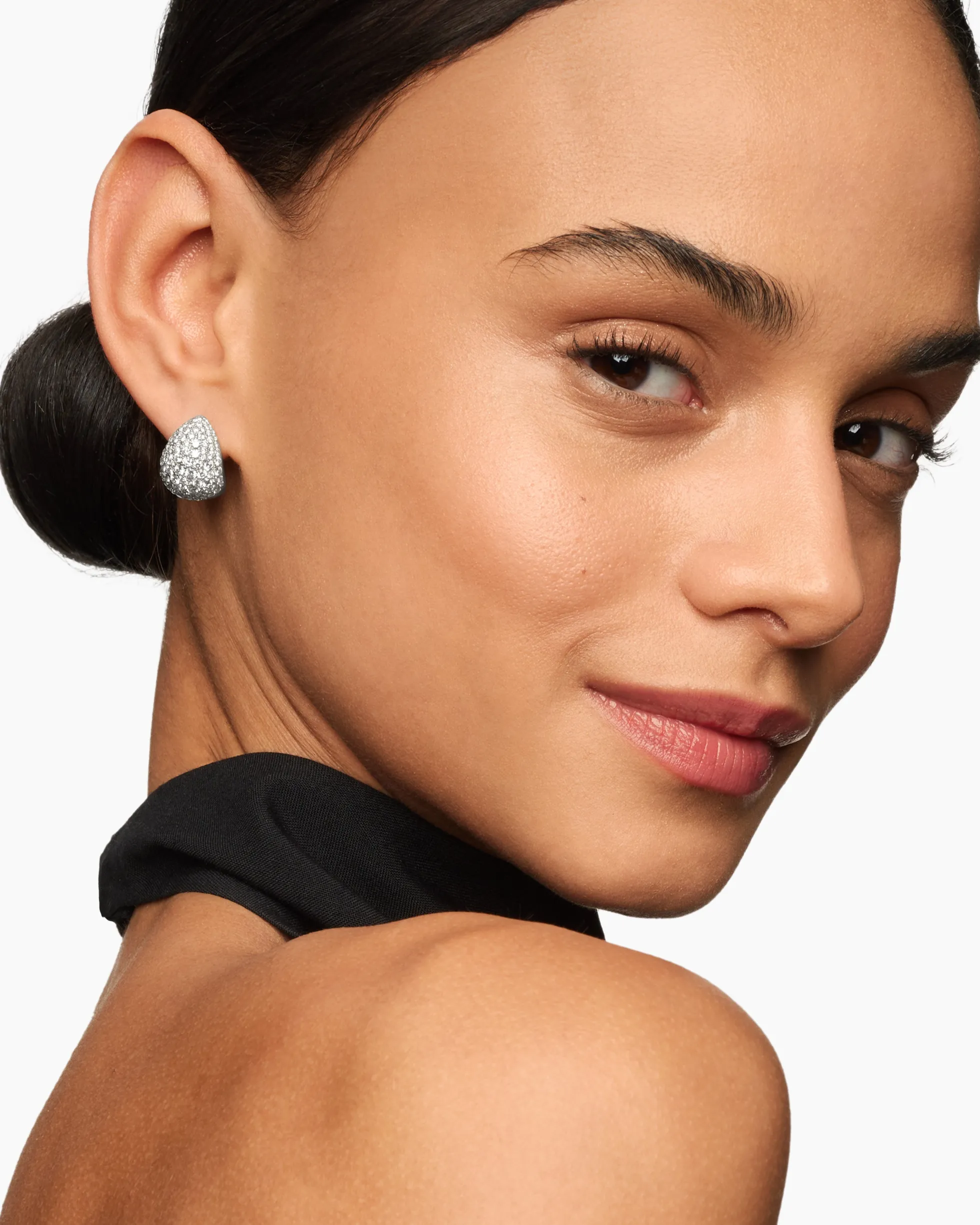 Pear Huggie Hoop Earrings 18K White Gold with Diamonds, 16mm