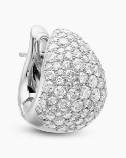 Pear Huggie Hoop Earrings 18K White Gold with Diamonds, 16mm