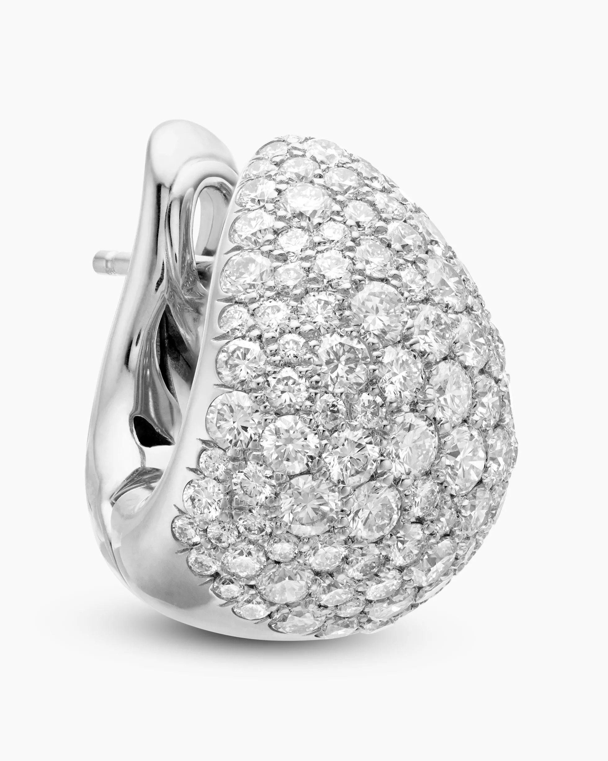 Pear Huggie Hoop Earrings 18K White Gold with Diamonds, 16mm