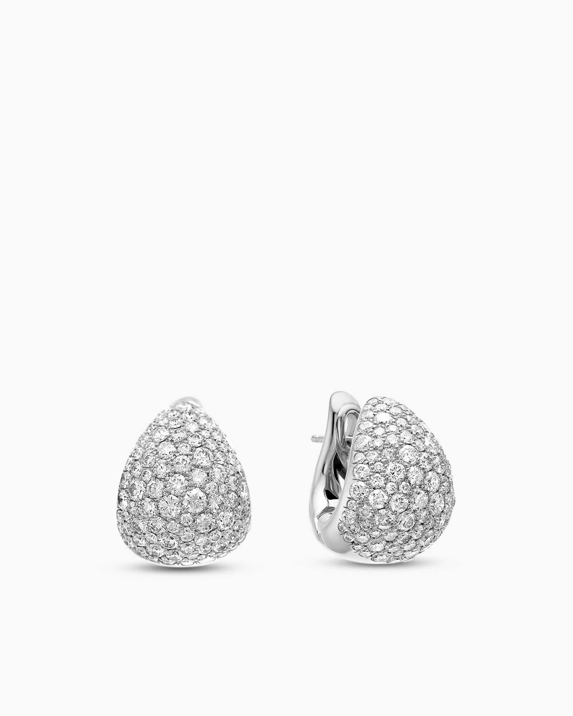 Pear Huggie Hoop Earrings 18K White Gold with Diamonds, 16mm